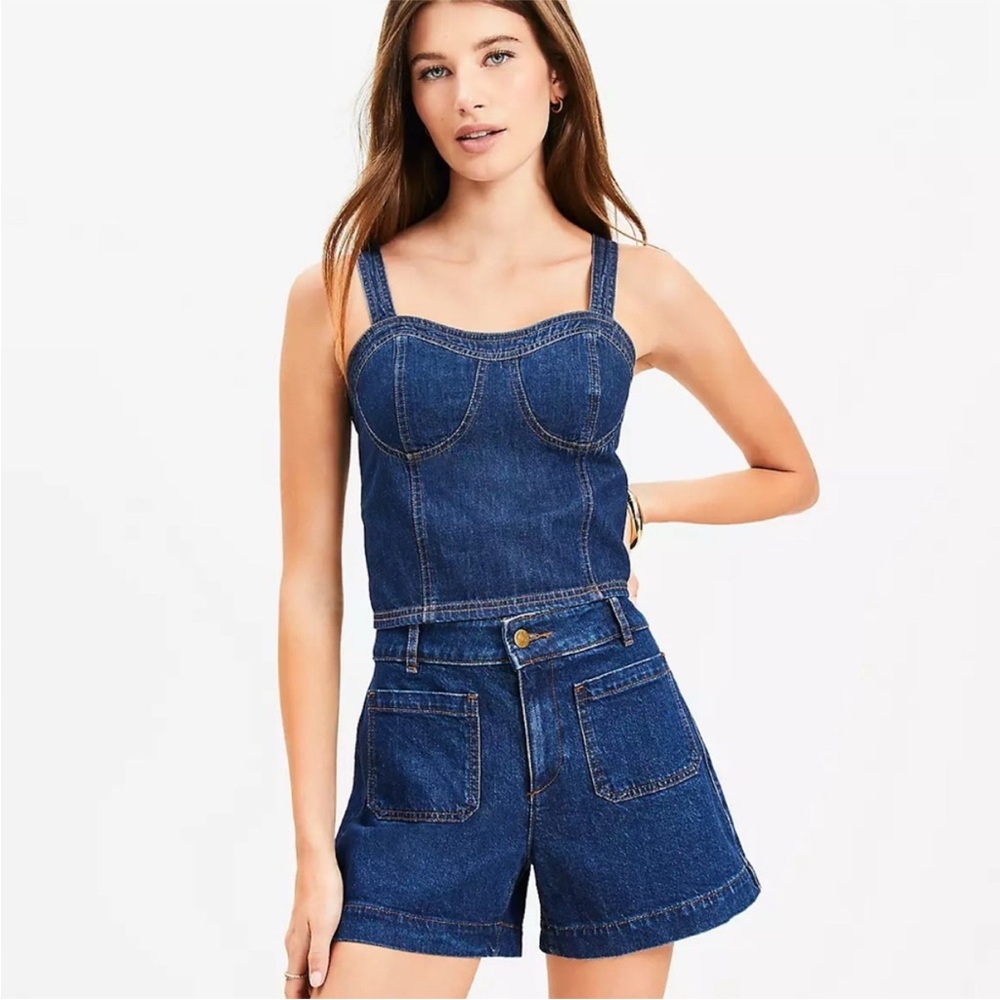 Loft Chambray Denim Bustier Top Sz 8